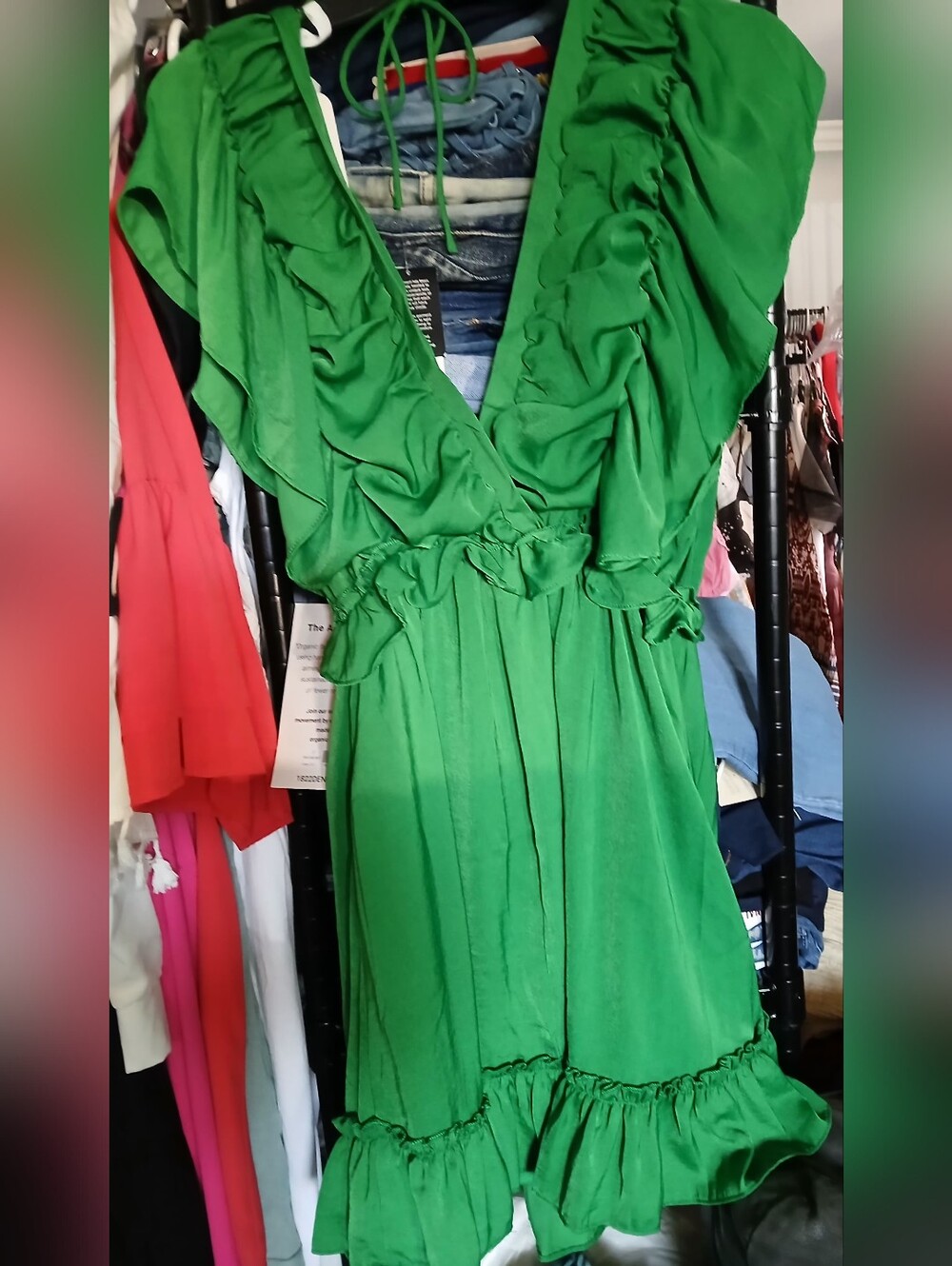 glam Green Ruffled Mini Dress